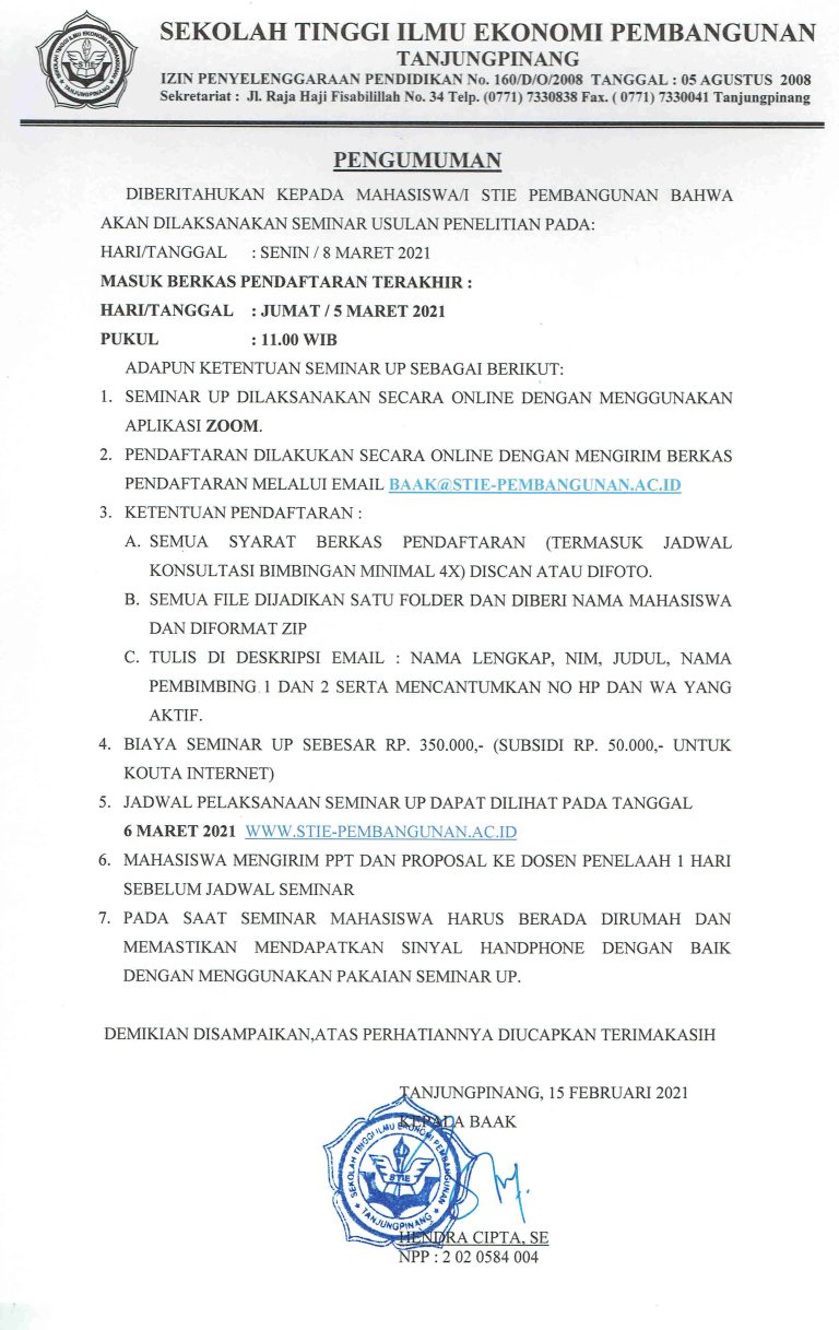 Seminar Usulan Penelitian Senin, 8 Maret 2021